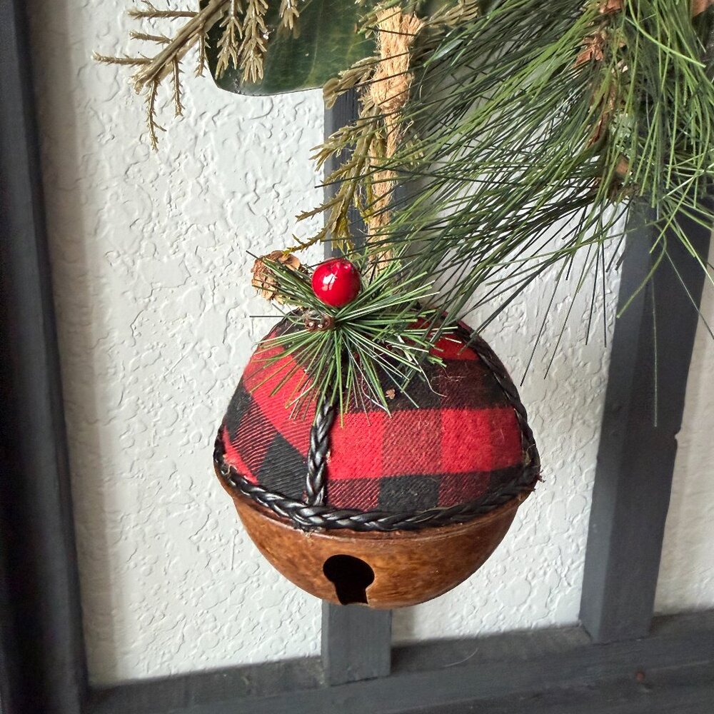Buffalo Plaid Jingle Bell Ornament – Rustic Christmas Décor